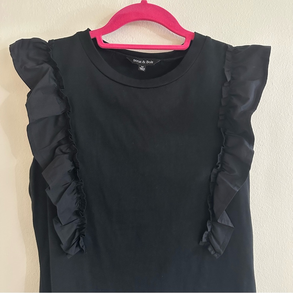 Black Poplin Ruffle Top - Picture 4 of 7
